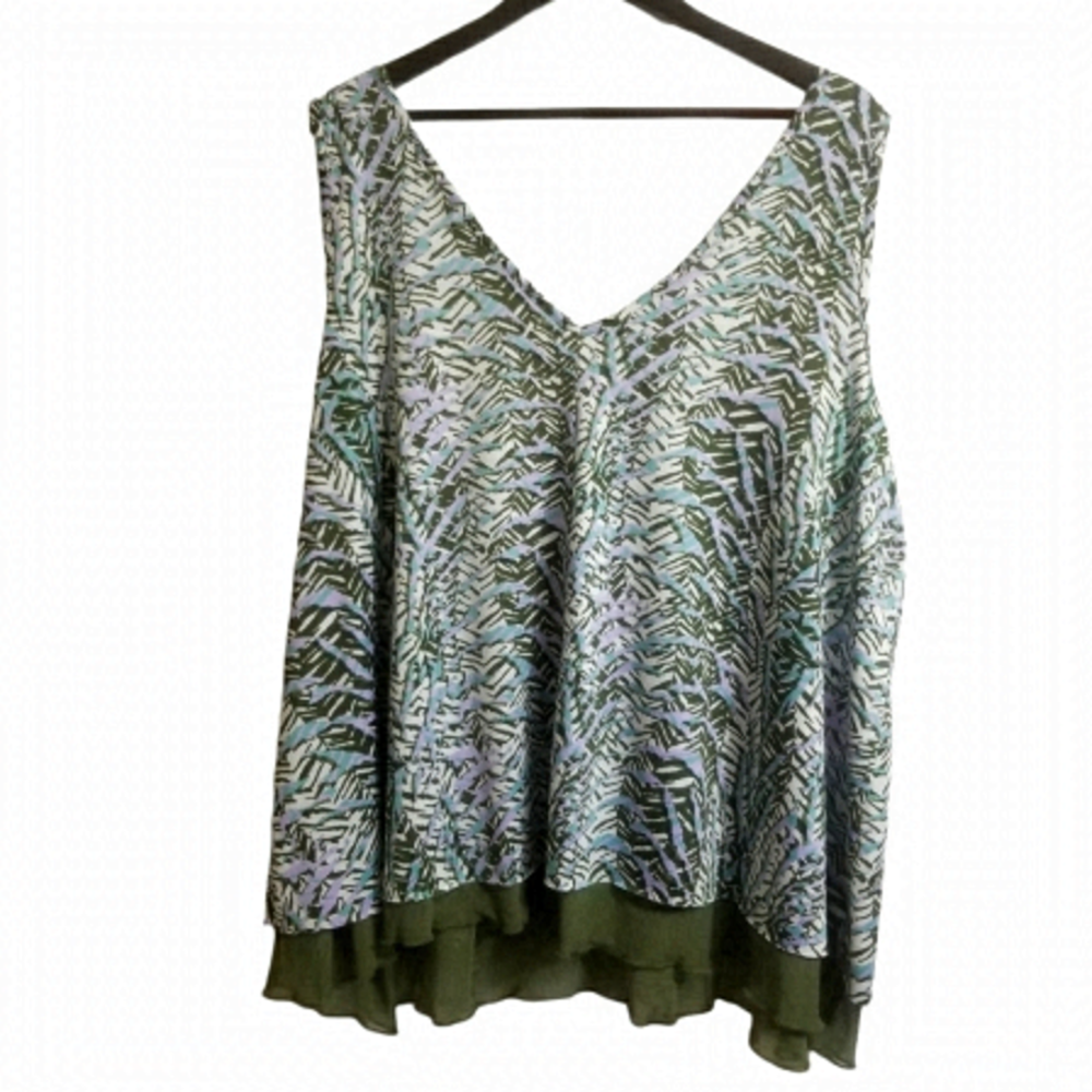 Penningtons Olive and Aqua Printed V-Neck Tunic
